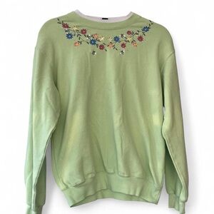 Floral Embroidered Green Sweater